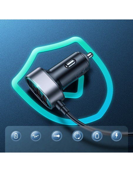 
Greitas automobilinis įkroviklis 5x USB-A su 45W ilginamuoju laidu, juodas
