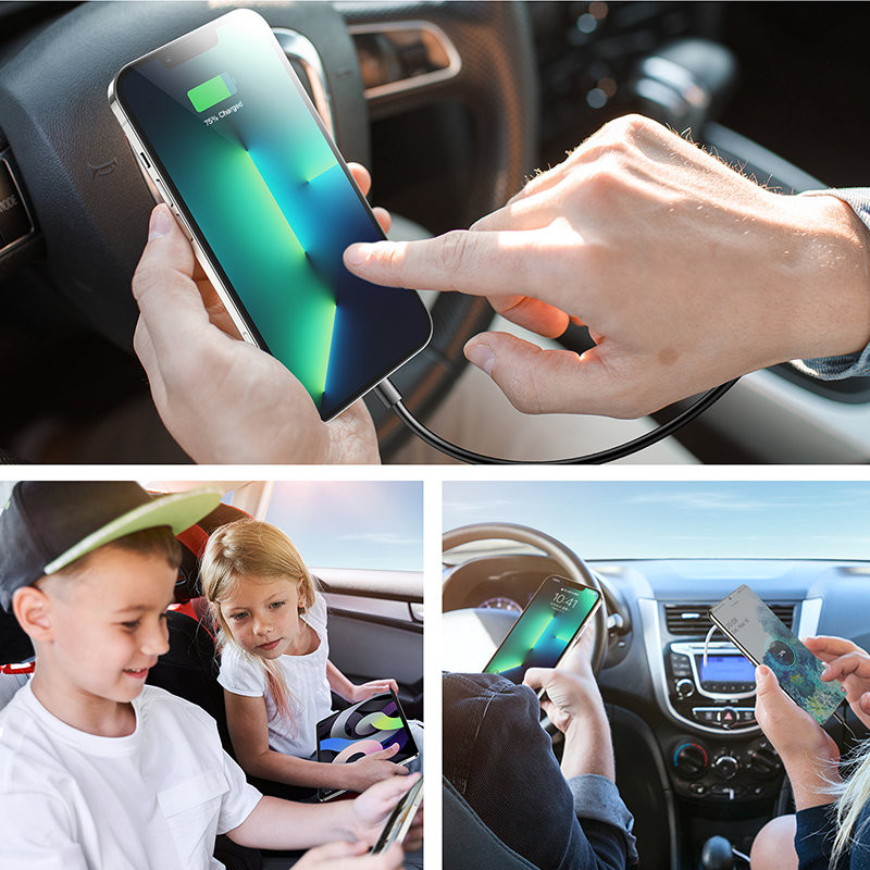 
Greitas automobilinis įkroviklis 5x USB-A su 45W ilginamuoju laidu, juodas
