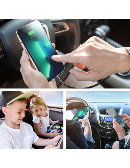 
Greitas automobilinis įkroviklis 5x USB-A su 45W ilginamuoju laidu, juodas
