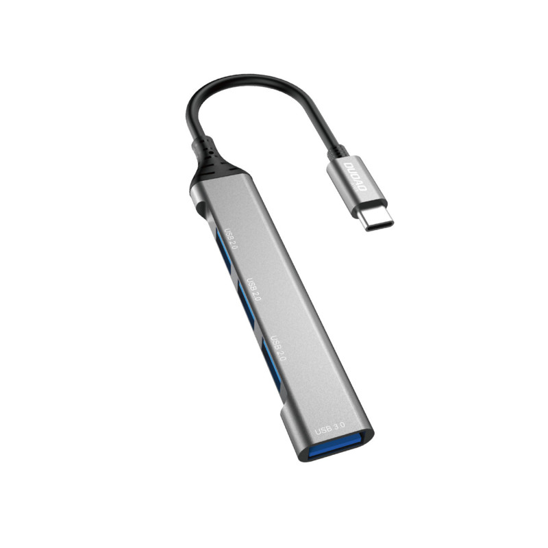 HUB skirstytuvo adapteris iš USB-C lizdo į 4x USB, juodas, pilkas