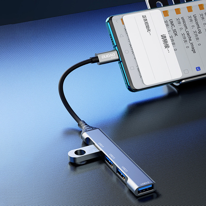 HUB skirstytuvo adapteris iš USB-C lizdo į 4x USB, juodas, pilkas