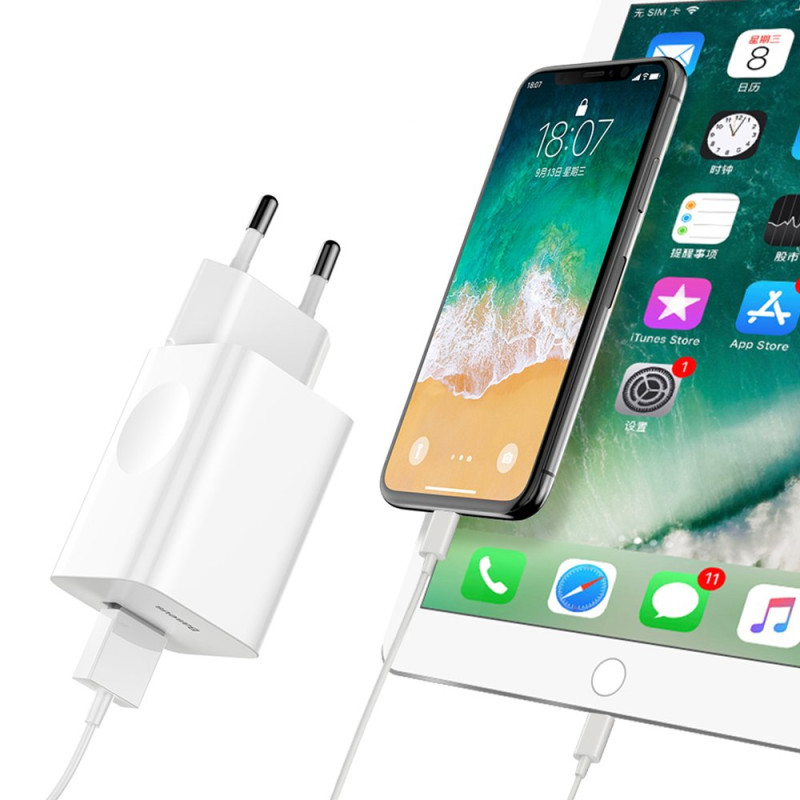 
Sieninis įkroviklis, maitinimo šaltinis USB Quick Charge 3.0 kabeliui, baltas
