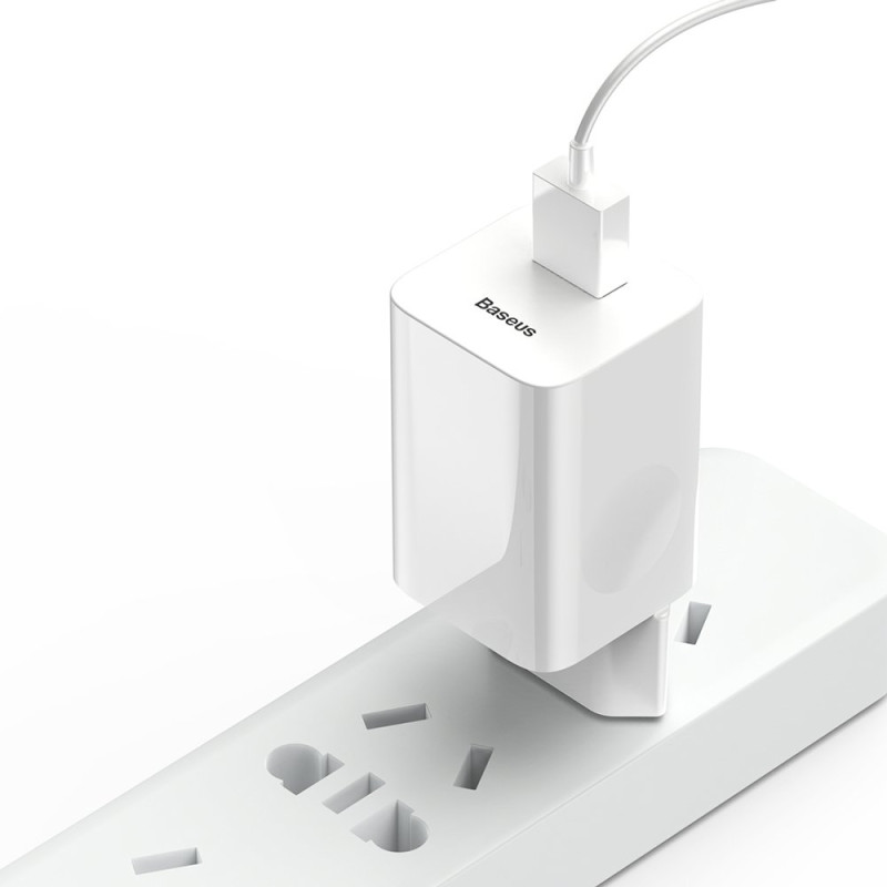 Sieninis įkroviklis, maitinimo šaltinis USB Quick Charge 3.0 kabeliui, baltas