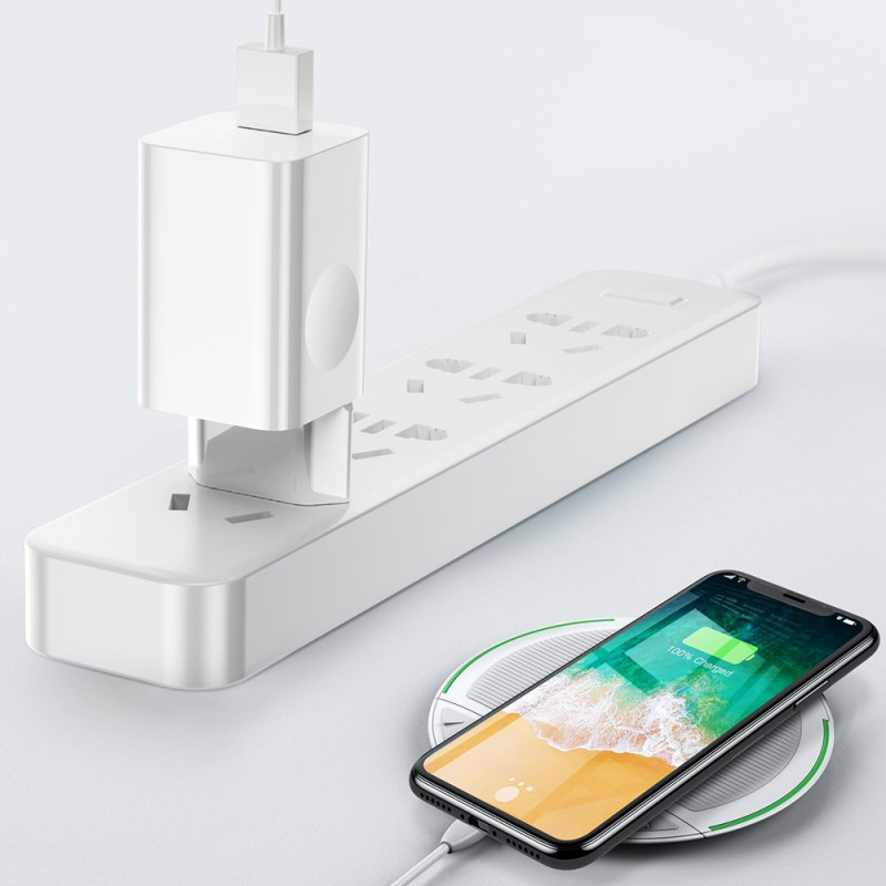 Sieninis įkroviklis, maitinimo šaltinis USB Quick Charge 3.0 kabeliui, baltas