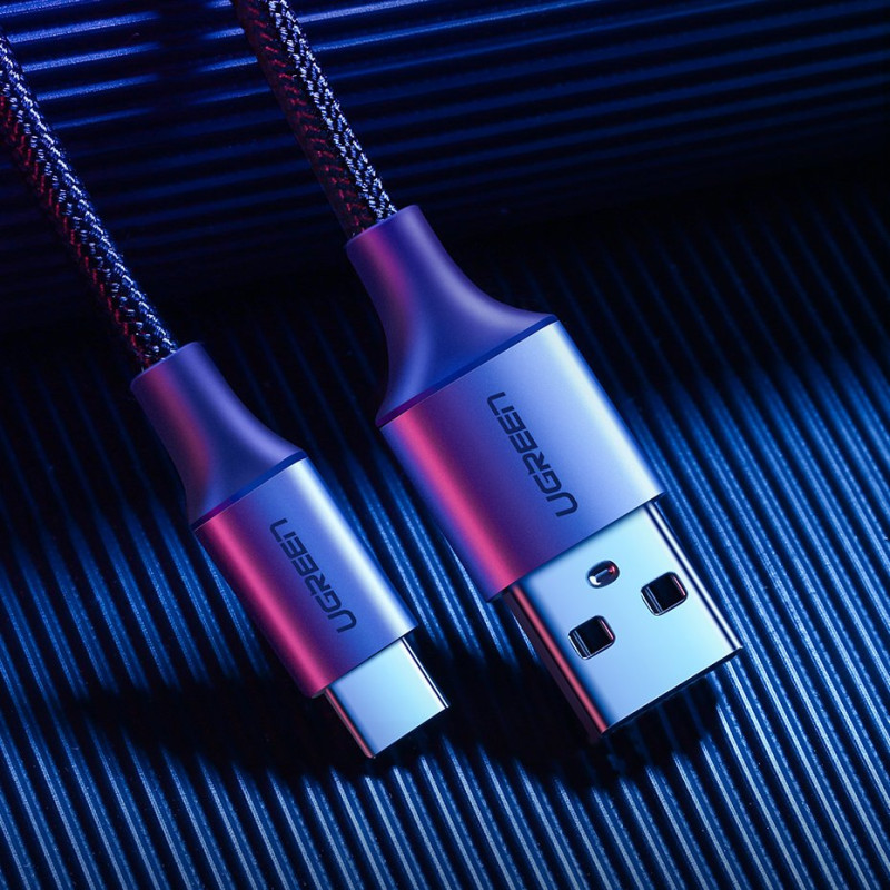 Tvirtas pintas kabelis USB - USB-C QC 3.0 3A 2m pilkas
