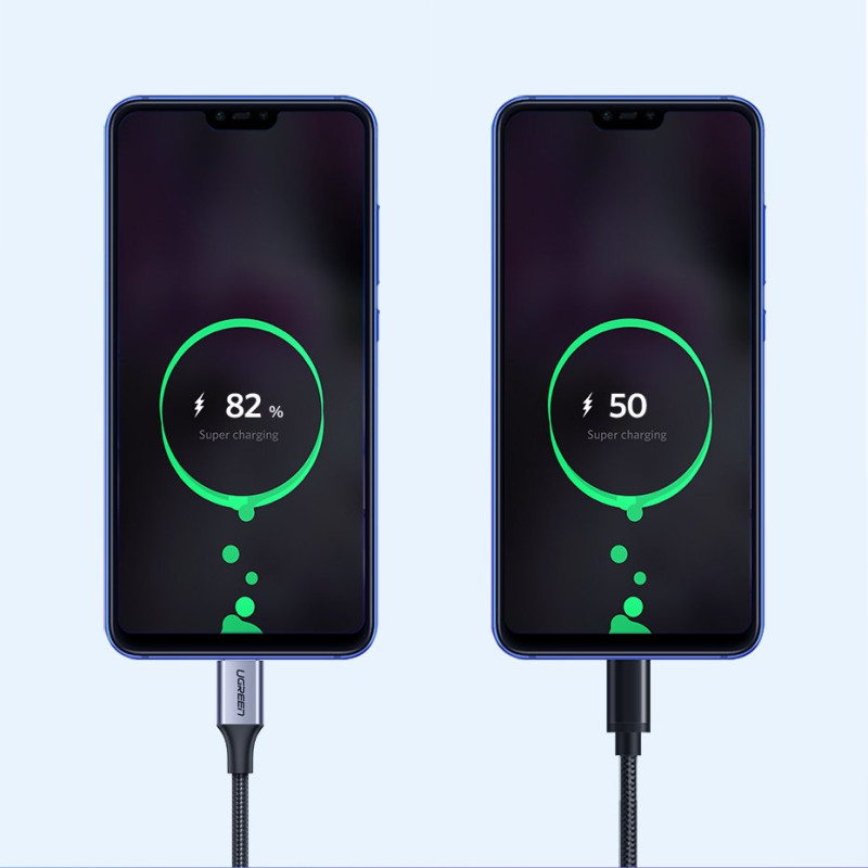 Tvirtas pintas kabelis USB - USB-C QC 3.0 3A 2m pilkas