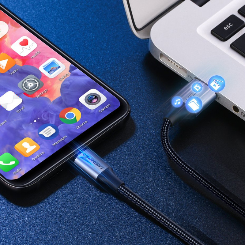 Tvirtas pintas kabelis USB - USB-C QC 3.0 3A 2m pilkas