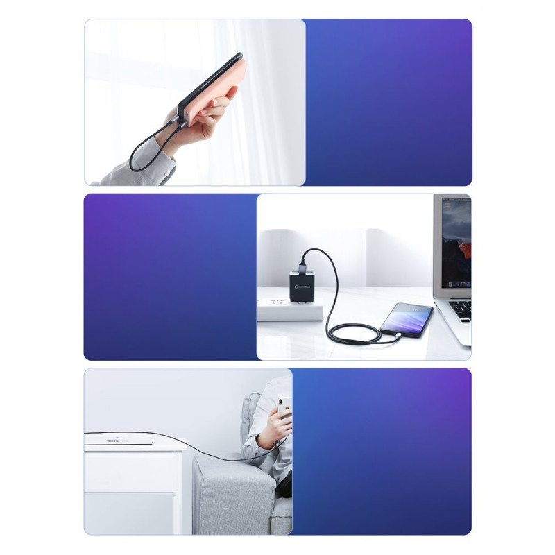 Tvirtas pintas kabelis USB - USB-C QC 3.0 3A 2m pilkas