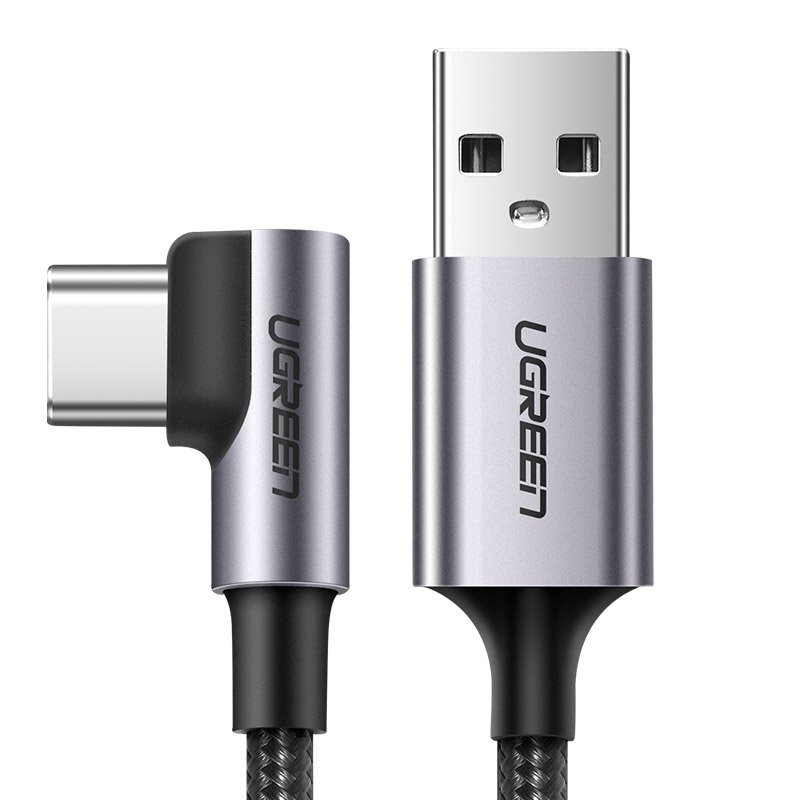 
Tvirtas pintas kampinis kabelis USB - USB-C QC 3.0 3A 2m pilkas
