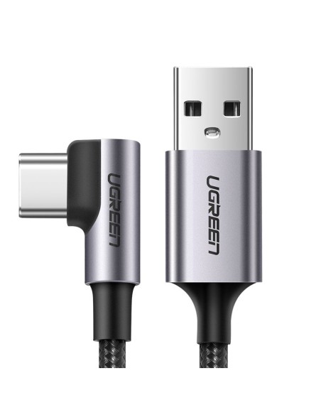 
Tvirtas pintas kampinis kabelis USB - USB-C QC 3.0 3A 2m pilkas

