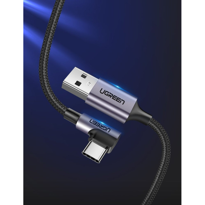 
Tvirtas pintas kampinis kabelis USB - USB-C QC 3.0 3A 2m pilkas

