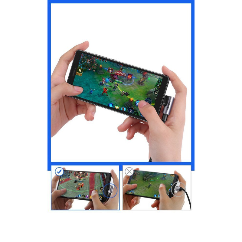 
Tvirtas pintas kampinis kabelis USB - USB-C QC 3.0 3A 2m pilkas
