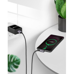 
Tvirtas pintas kampinis kabelis USB - USB-C QC 3.0 3A 2m pilkas
