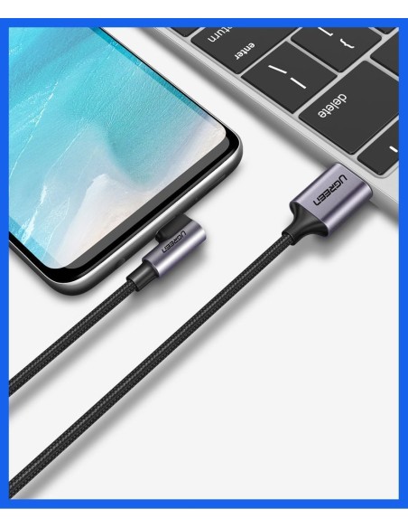 
Tvirtas pintas kampinis kabelis USB - USB-C QC 3.0 3A 2m pilkas
