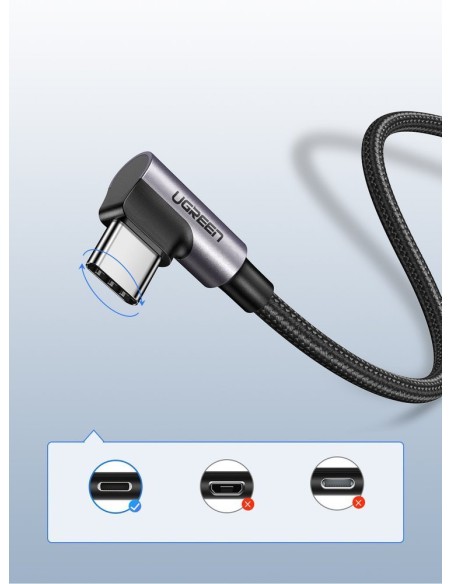 
Tvirtas pintas kampinis kabelis USB - USB-C QC 3.0 3A 2m pilkas

