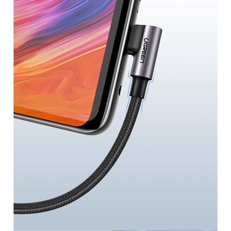 
Tvirtas pintas kampinis kabelis USB - USB-C QC 3.0 3A 2m pilkas
