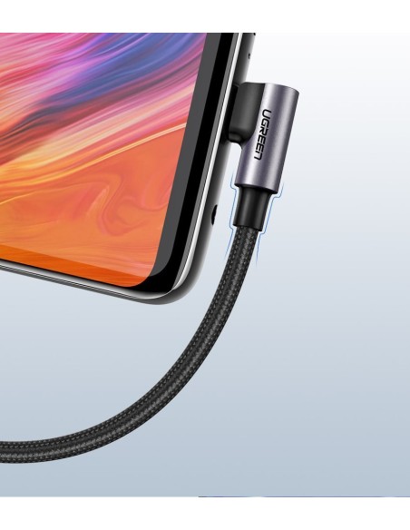 
Tvirtas pintas kampinis kabelis USB - USB-C QC 3.0 3A 2m pilkas
