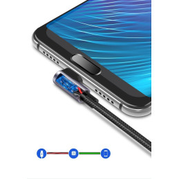 
Tvirtas pintas kampinis kabelis USB - USB-C QC 3.0 3A 2m pilkas

