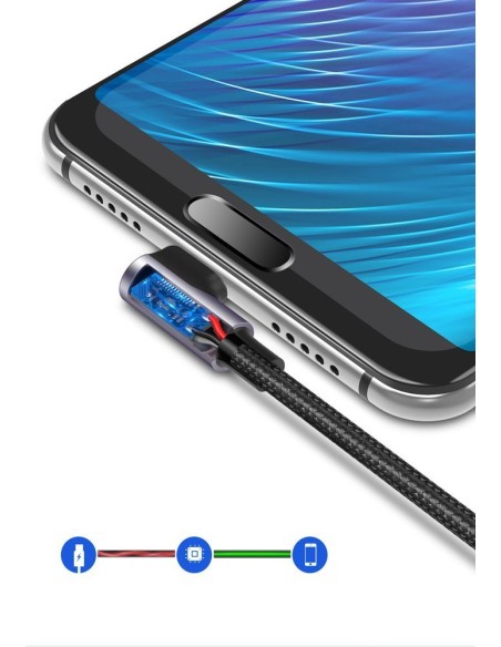 
Tvirtas pintas kampinis kabelis USB - USB-C QC 3.0 3A 2m pilkas
