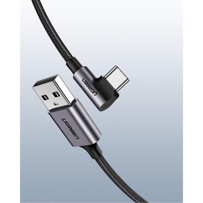 
Tvirtas pintas kampinis kabelis USB - USB-C QC 3.0 3A 2m pilkas
