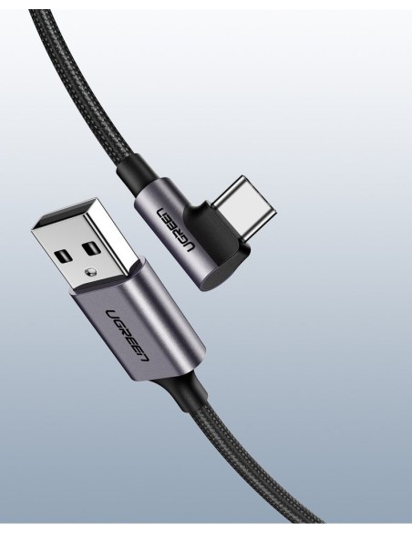 
Tvirtas pintas kampinis kabelis USB - USB-C QC 3.0 3A 2m pilkas
