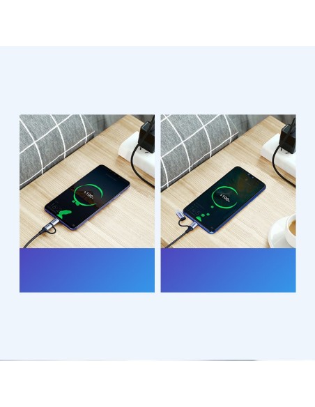 
2in1 Kabelis, tvirtas pintas laidas USB - microUSB + USB-C 1m 2.4A juodas
