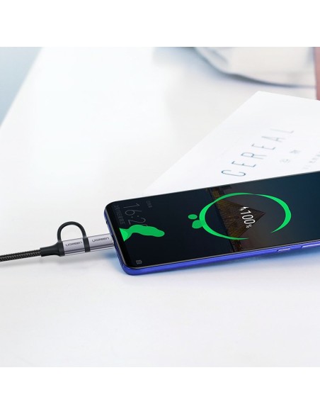 
2in1 Kabelis, tvirtas pintas laidas USB - microUSB + USB-C 1m 2.4A juodas
