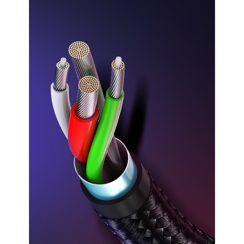 
2in1 Kabelis, tvirtas pintas laidas USB - microUSB + USB-C 1m 2.4A juodas
