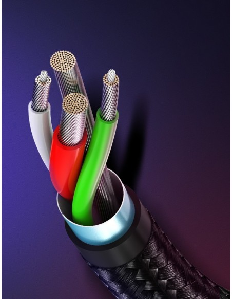 
2in1 Kabelis, tvirtas pintas laidas USB - microUSB + USB-C 1m 2.4A juodas
