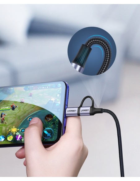 
2in1 Kabelis, tvirtas pintas laidas USB - microUSB + USB-C 1m 2.4A juodas
