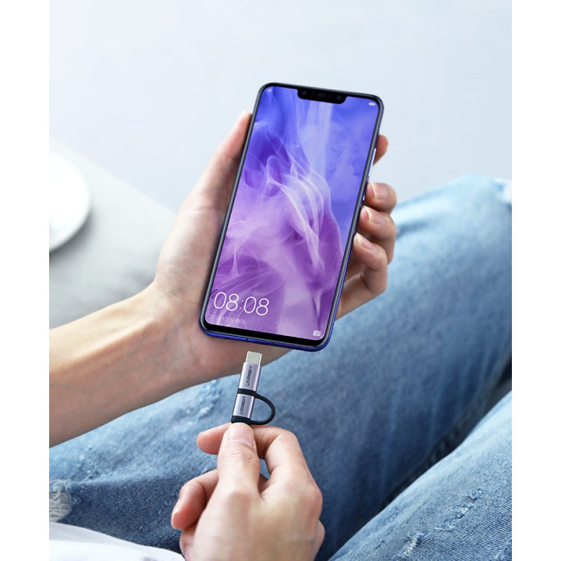 
2in1 Kabelis, tvirtas pintas laidas USB - microUSB + USB-C 1m 2.4A juodas
