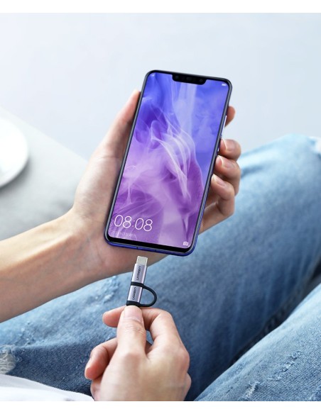 
2in1 Kabelis, tvirtas pintas laidas USB - microUSB + USB-C 1m 2.4A juodas
