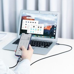 
2in1 Kabelis, tvirtas pintas laidas USB - microUSB + USB-C 1m 2.4A juodas
