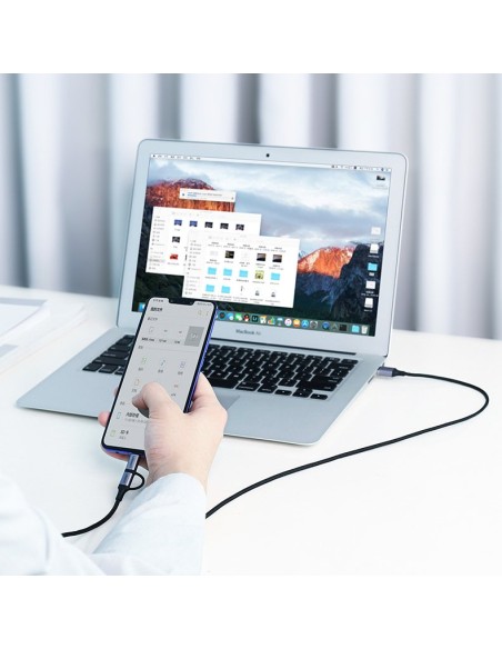 
2in1 Kabelis, tvirtas pintas laidas USB - microUSB + USB-C 1m 2.4A juodas
