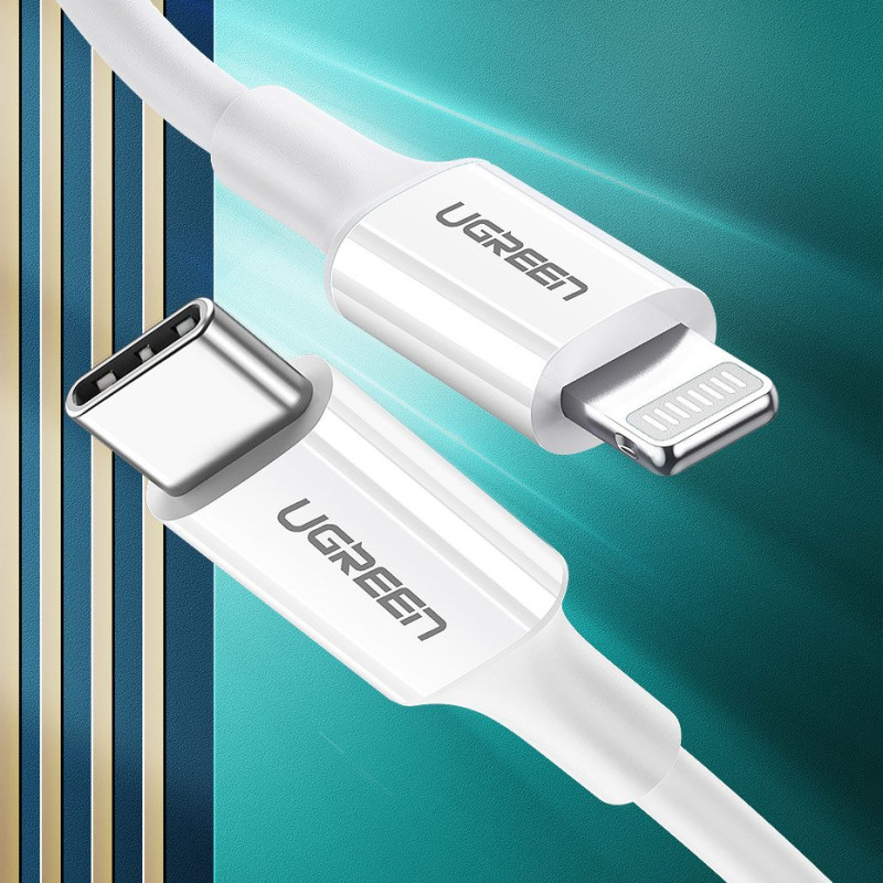 Kabelis iPhone MFi USB-C - Lightning 20W 3A 1m baltas