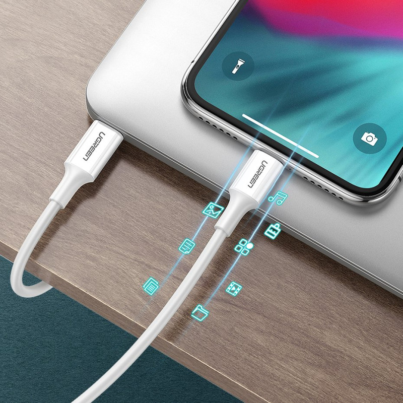 Kabelis iPhone MFi USB-C - Lightning 20W 3A 1m baltas
