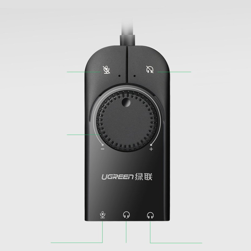 Išorinės garso plokštės adapteris USB - 3,5 mm mini lizdas su garsumo valdikliu 15cm juodas