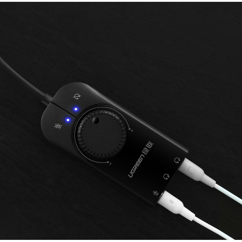 Išorinės garso plokštės adapteris USB - 3,5 mm mini lizdas su garsumo valdikliu 15cm juodas
