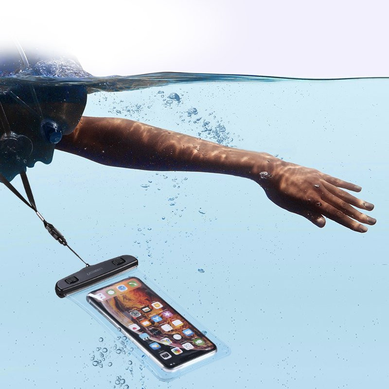 Neperšlampamas telefono maišelio dėklas su dirželiu IPX8 iki 30m juodas
