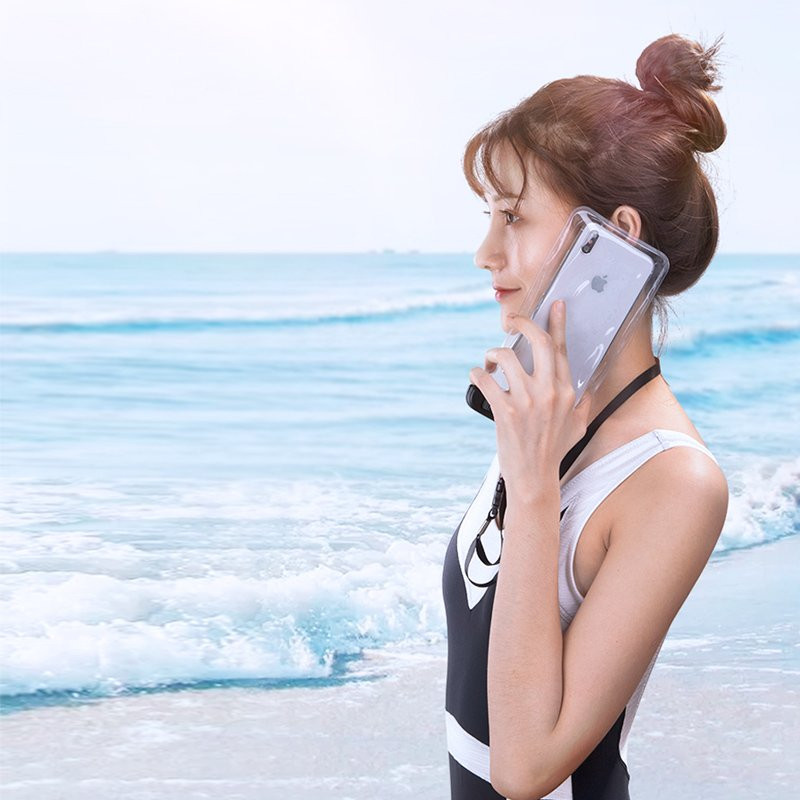 Neperšlampamas telefono maišelio dėklas su dirželiu IPX8 iki 30m juodas