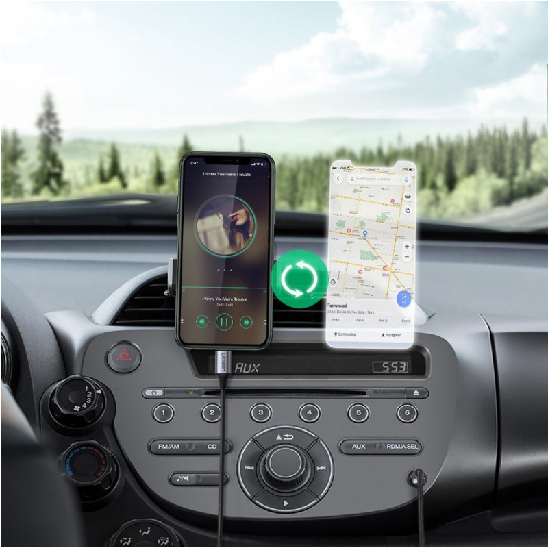 
AUX garso laidas iPhone MFI Lightning - 3,5 mm mini lizdas 1 m, pilkas
