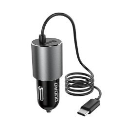 
USB automobilinis įkroviklis su įmontuotu USB-C 3.4A laidu, juodas
