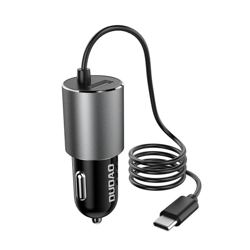 
USB automobilinis įkroviklis su įmontuotu USB-C 3.4A laidu, juodas

