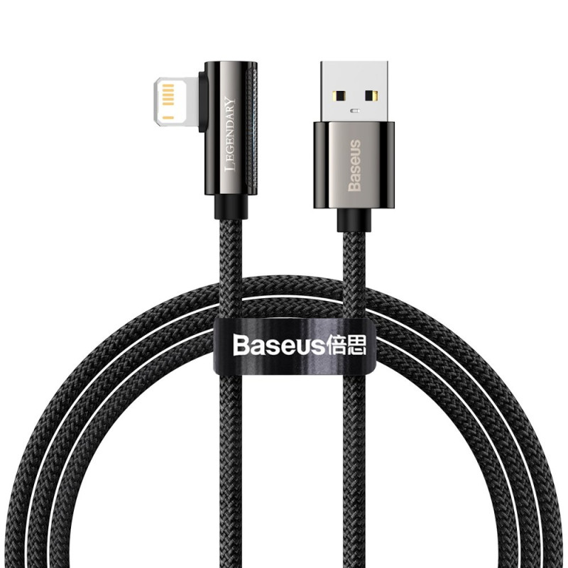 
Kampinis stiprus kabelis iPhone USB - Žaibas žaidėjams 2.4A 1m juodas
