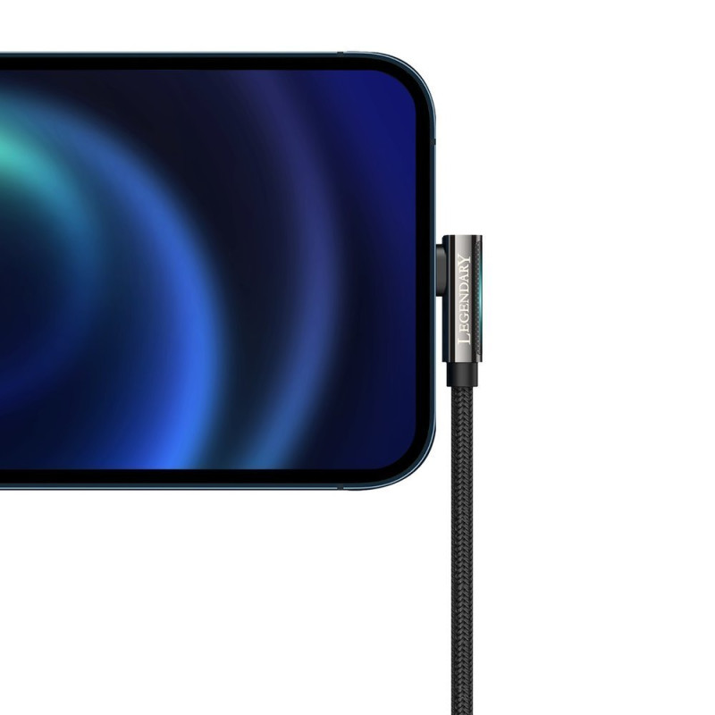 Kampinis stiprus kabelis iPhone USB - Žaibas žaidėjams 2.4A 1m juodas