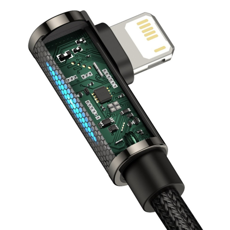 Kampinis stiprus kabelis iPhone USB - Žaibas žaidėjams 2.4A 1m juodas