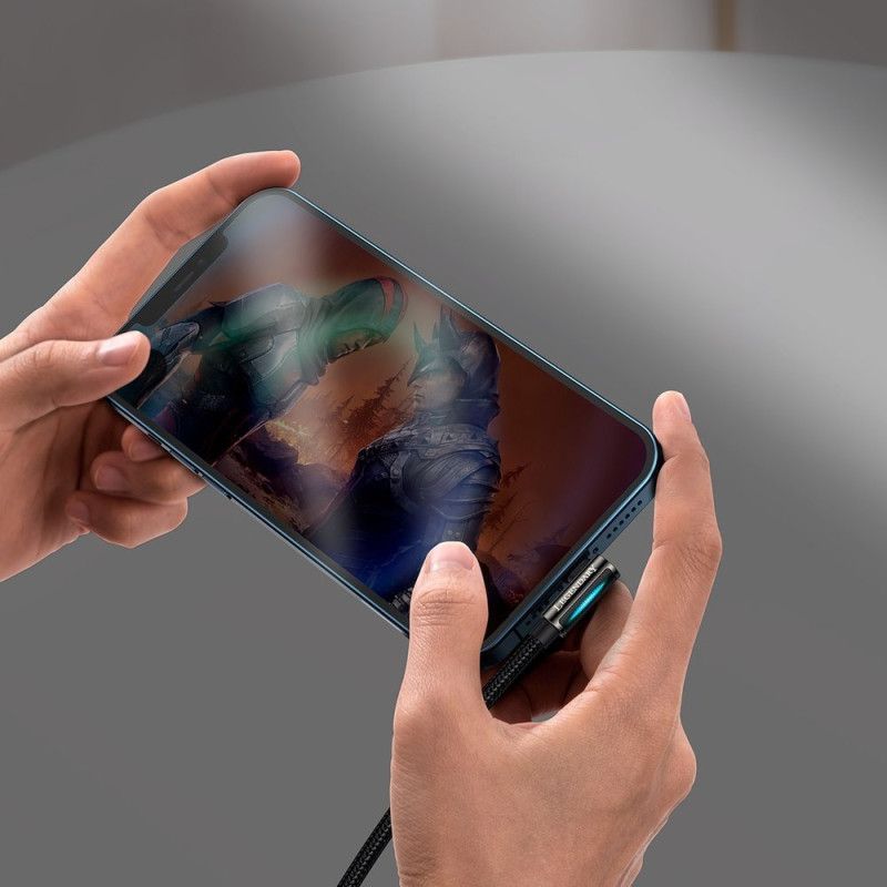 Kampinis stiprus kabelis iPhone USB - Žaibas žaidėjams 2.4A 1m juodas
