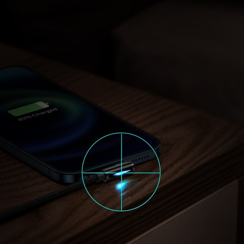 Kampinis stiprus kabelis iPhone USB - Žaibas žaidėjams 2.4A 1m juodas