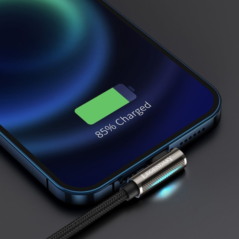Kampinis stiprus kabelis iPhone USB - Žaibas žaidėjams 2.4A 1m juodas