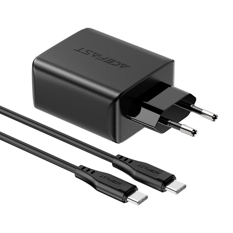 2in1 Sieninis įkroviklis 2x USB-C USB 65W + juodas USB-C laidas